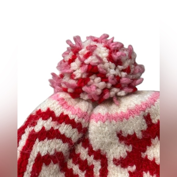 GUC FP Movement by Free People Crystal Skies Red Pink Fair Isle Beanie Pom-Pom - Picture 4 of 5